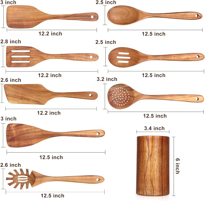9 Pcs Wooden Spoons for Cooking Utensils - Image 2