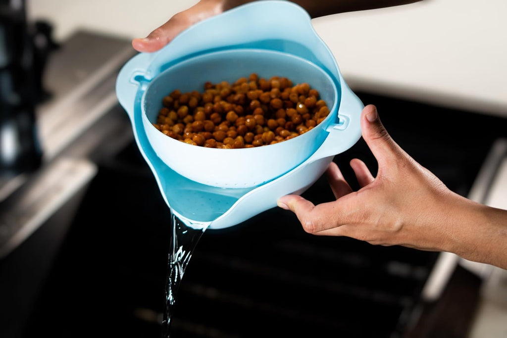 Kitchen Pro Double Rotatable Colander, Blue Plastic Vegetable and