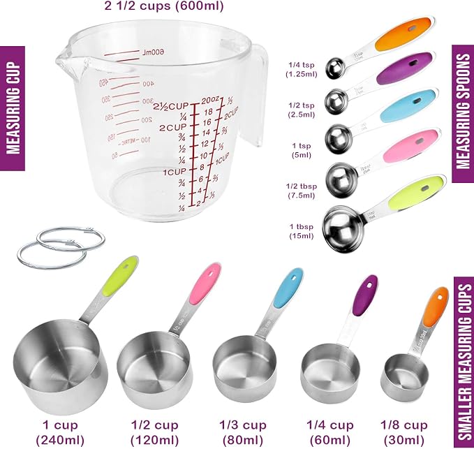 Measuring Cups and Spoons Set 11 Piece. Includes 10 Stainless Steel Measuring - Image 2