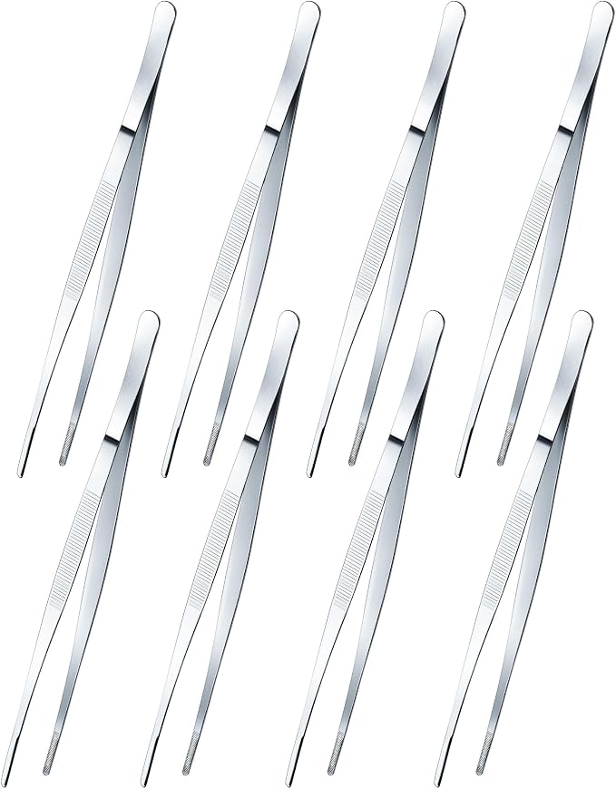 Yaomiao 8 Packs 8 Inch Bar Tweezers Silver Cocktail Tongs Long Garnish Tweezers by Yaomiao