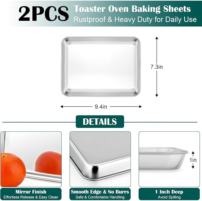 E-far Small Baking Sheet with Wire Rack, Stainless Steel Cookie Sheets Trays & - Image 2