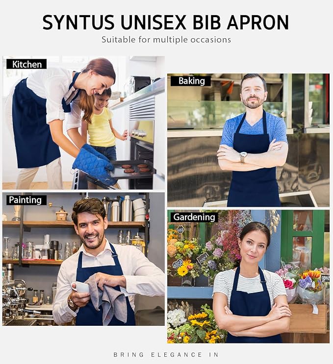 Syntus Apron for Men Women, Adjustable Cooking Kitchen Chef Aprons - Image 7