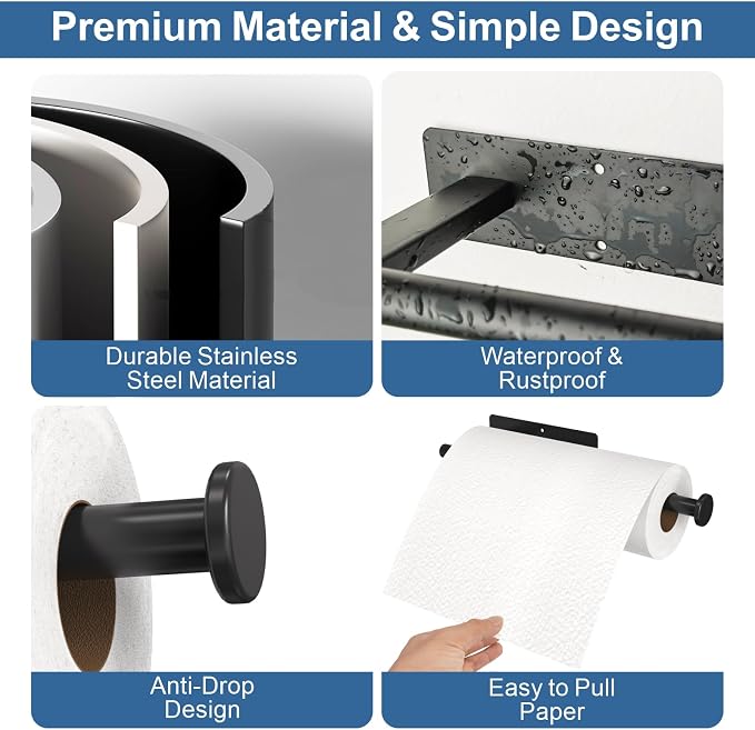 CUXIXA Paper Towel Holder Under Cabinet, Upgraded Self Adhesive Paper Towel - Image 4