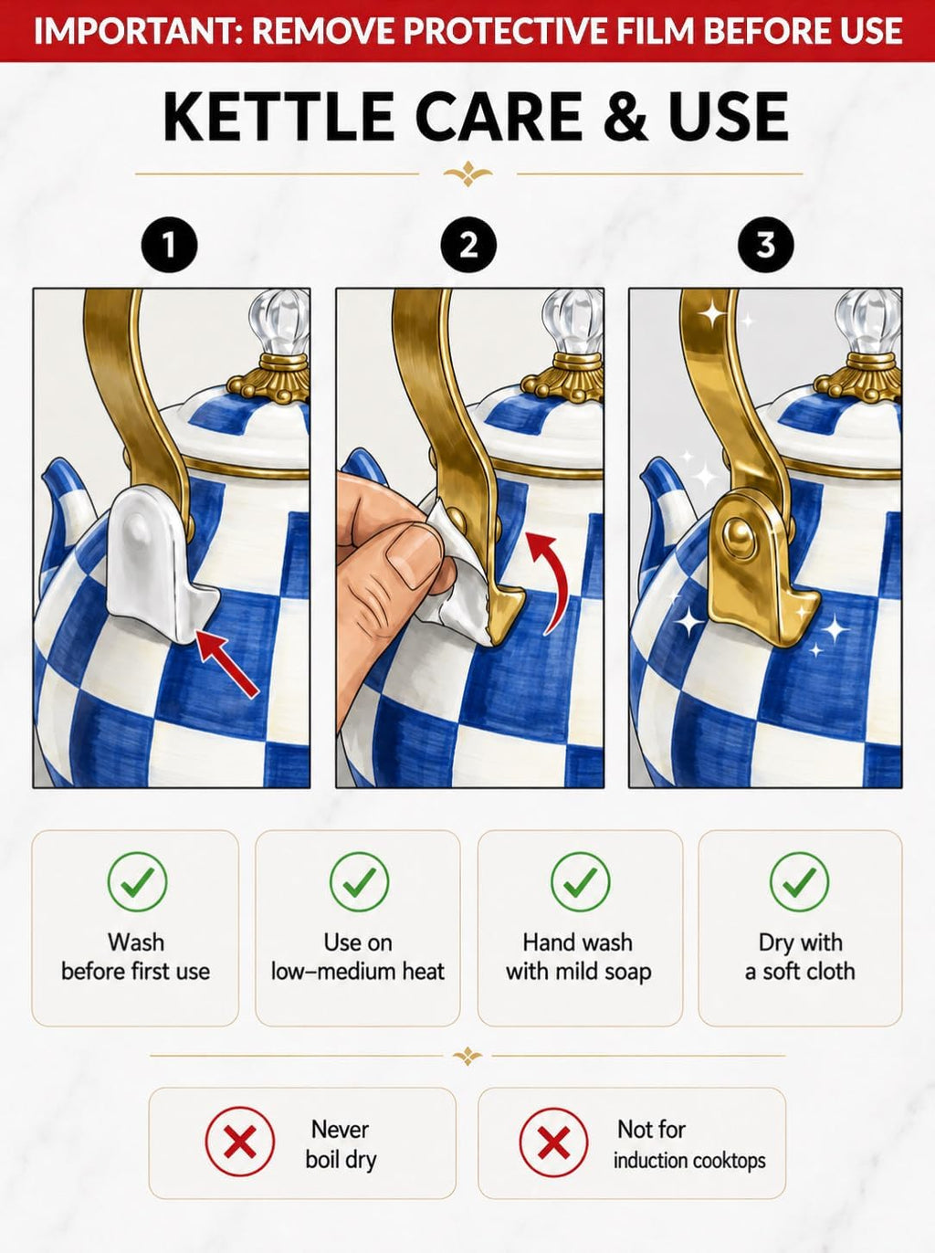 Checkered Tea Kettle for Checkered Kitchen Decor - Blue and White Tea