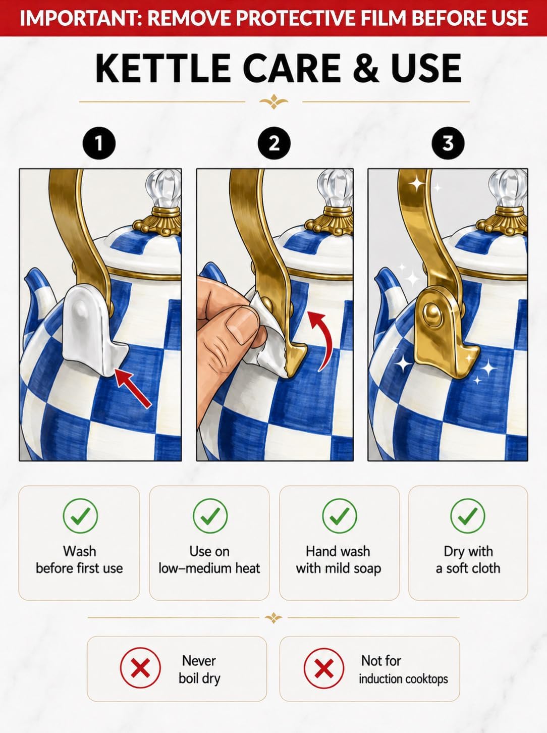 Checkered Tea Kettle for Checkered Kitchen Decor - Blue and White Tea