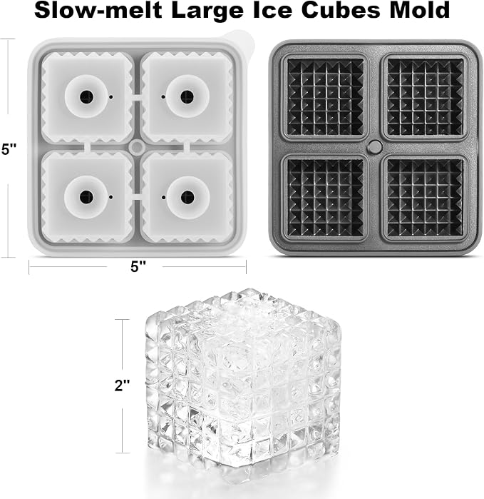 Nax Caki 3D Square Ice Cube Tray, Large Square Silicone Fun Shapes Whiskey Ice - Image 4