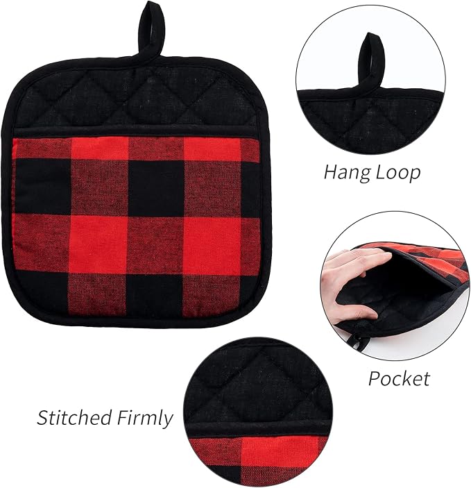Joyhalo 4 Pack Pot Holders for Kitchen, Cotton Oven Holder - Image 3