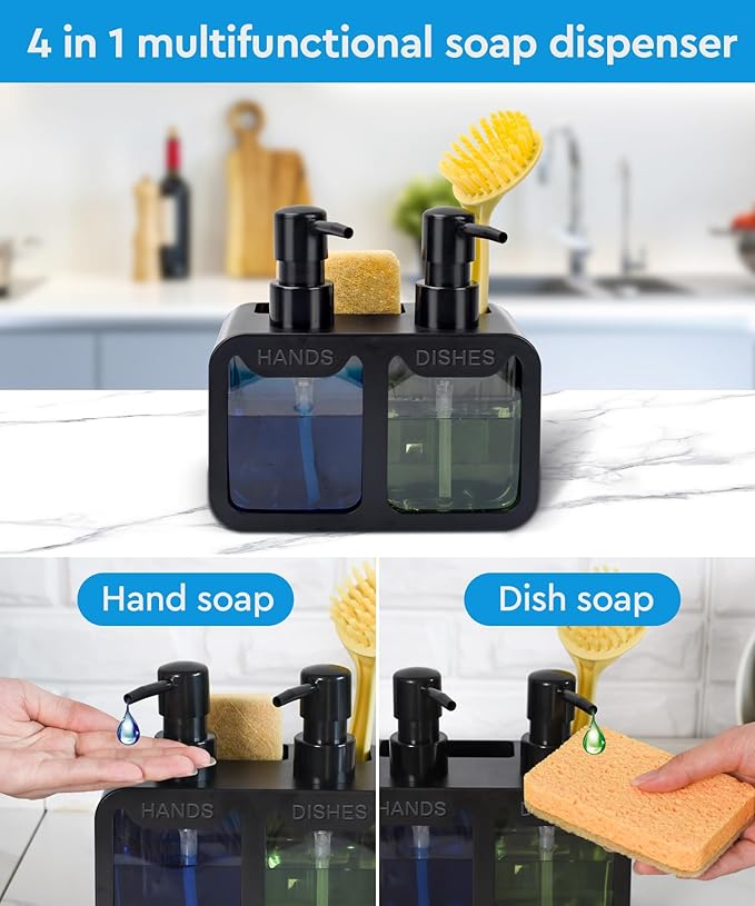 Kitchen Hand Soap and Dish Soap Dispenser Set, Dual Soap Dispenser - Image 4