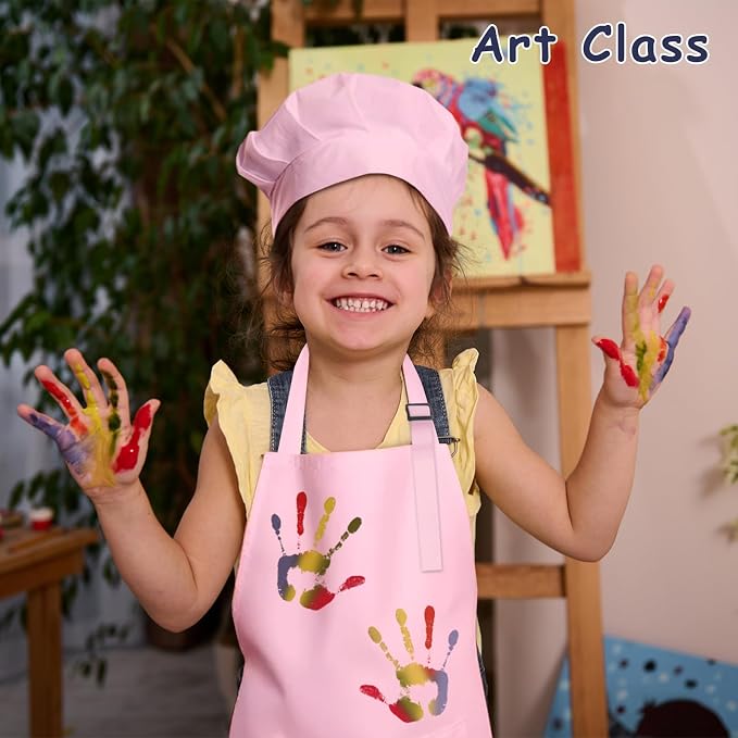 Kids Apron and Chef Hat Set, 16 Pieces Boys Girls Kids Apron - Image 7