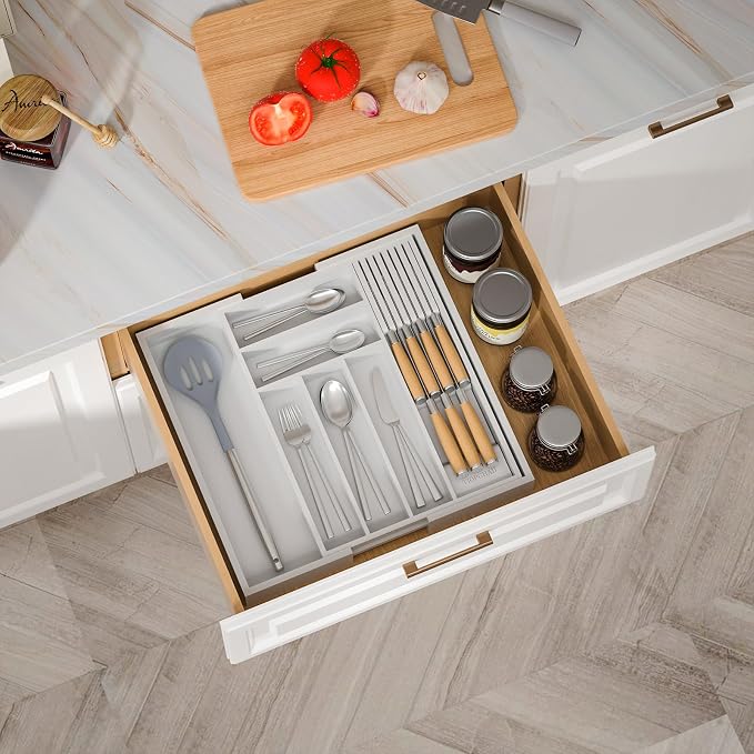 TIOPGHAD Bamboo-Silverware-Drawer-Organizer-Kitchen, Expandable Utensil Holder - Image 4