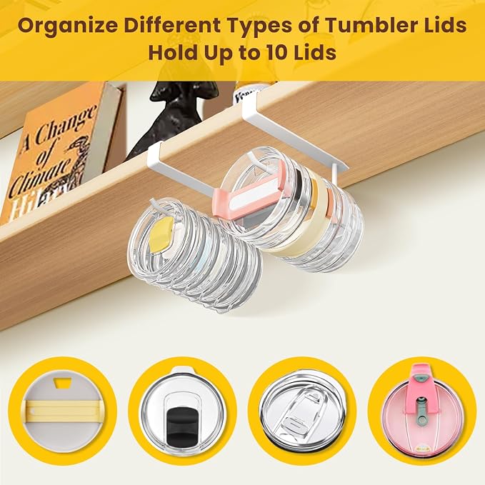 2 Pack Tumbler Lid Organizer, Under Cabinet Cup Lid Holder - Image 5