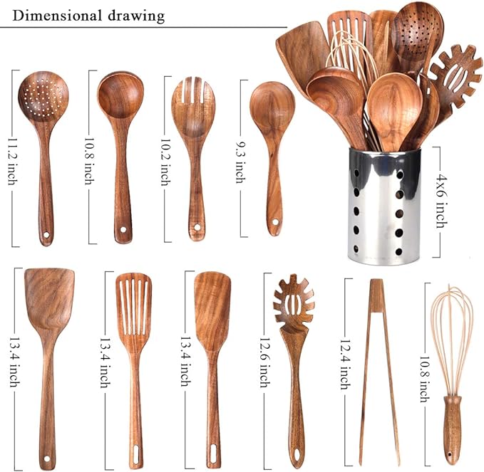 Kitchen Utenails Set with Holder, Kitchen Wooden Utensils - Image 2