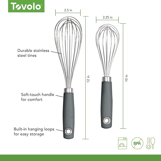 Tovolo Wire Whisk Set of 2 for Baking Cooking Mixing Whisking, Charcoal Gray - Image 5