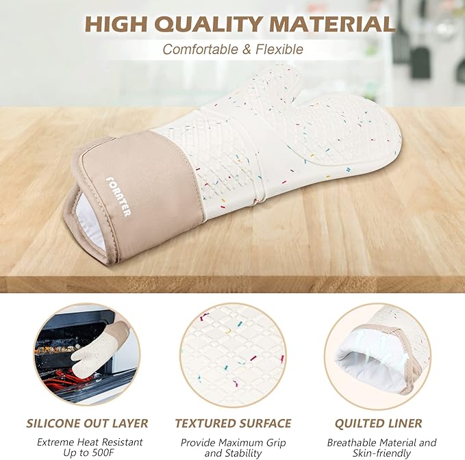 Extra Long Oven Mitts and Potholders 6Pcs Set, 500°F Heat Resistant Kitchen - Image 4