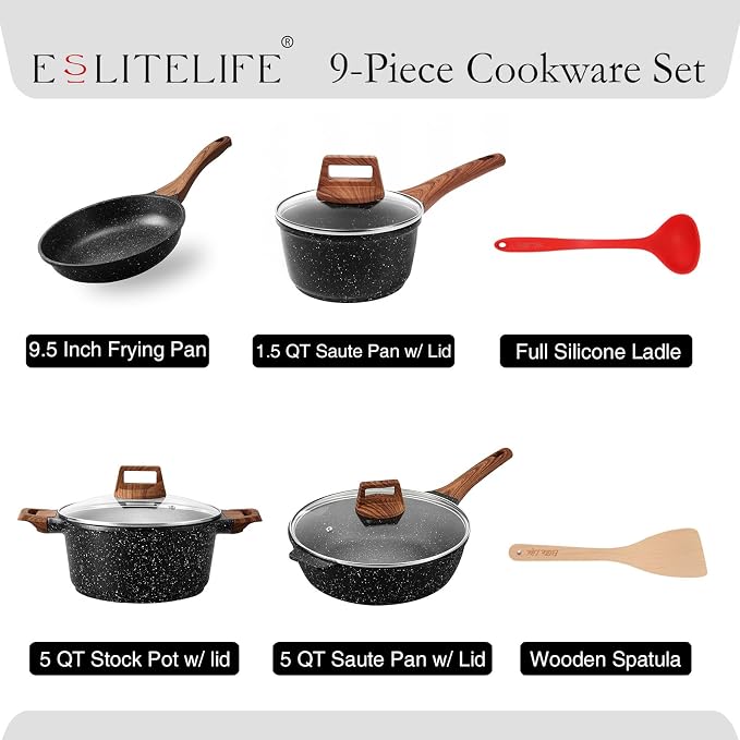ESLITE LIFE Nonstick Cookware Sets, Compatible - Image 2