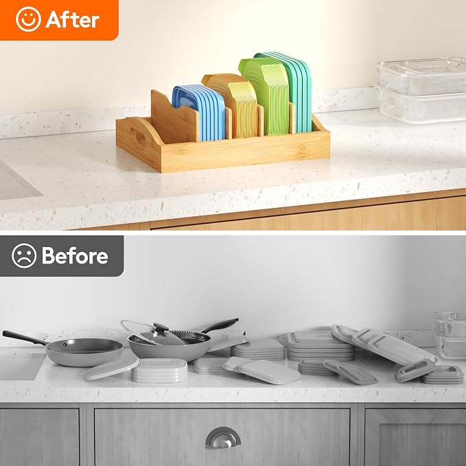 Lifewit Bamboo Lid Organizers for Inside Cabinet, Food Storage Container Lid - Image 8
