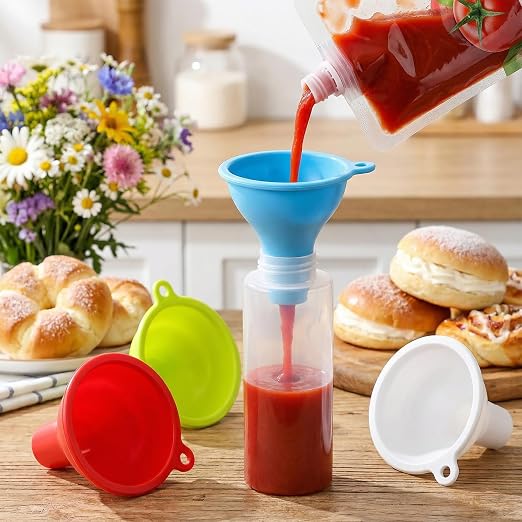 4 Pcs Wide Mouth Funnels for Filling Small Bottles, Kitchen Silicone Funnels - Image 7