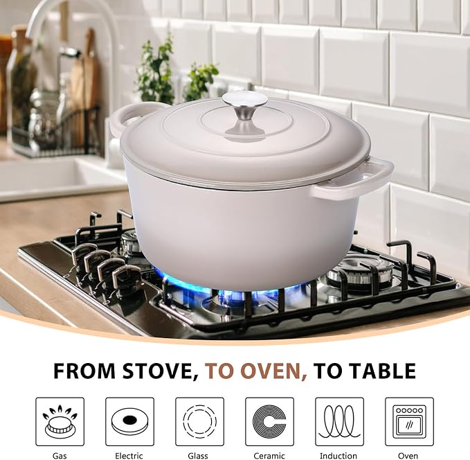 E-far 6 Quart Enameled Cast Iron Dutch Oven, Round Dutch Oven Pot - Image 4