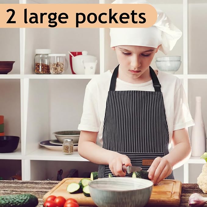 2 Pack Stripes Kids Apron, Kids Cooking Aprons - Image 3