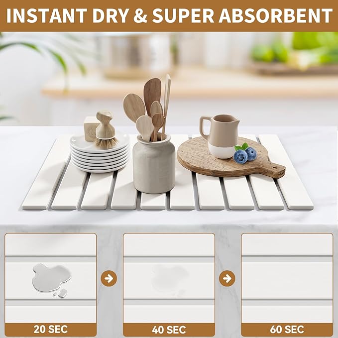 Large Stone Dish Drying Mat for Kitchen Counter, 23.6''x15.3'' Foldable Quick - Image 3