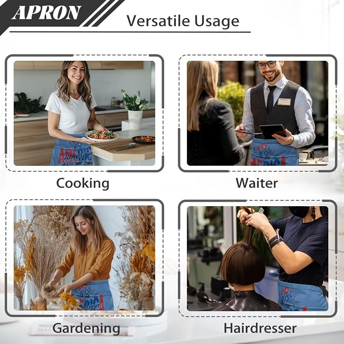 Server Apron with 3 Pockets, Waterproof Oil Waitress Waiter Half Apron - Image 5