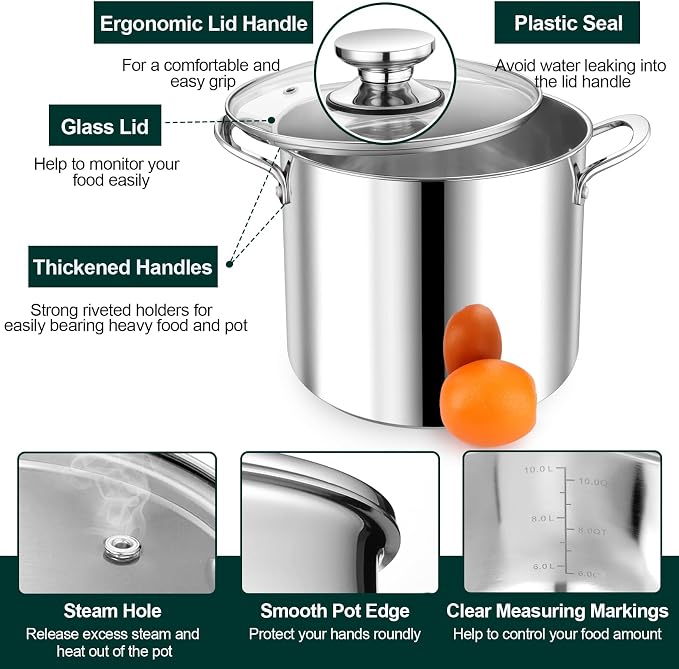 P&P CHEF 10 Quart Stainless Steel Stock Pot - Image 3