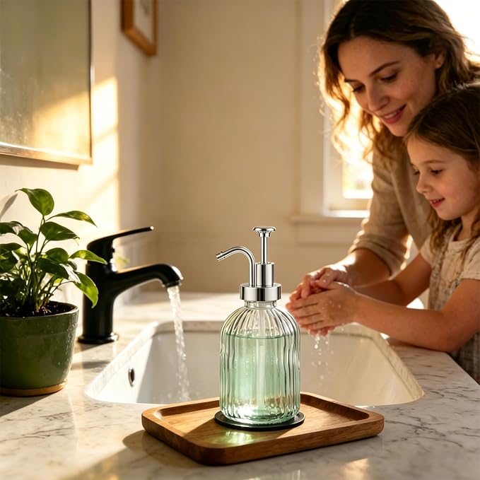 SheeChung Clear Glass Soap Dispenser, 12 Oz Liquid Hand Soap Dispenser - Image 3