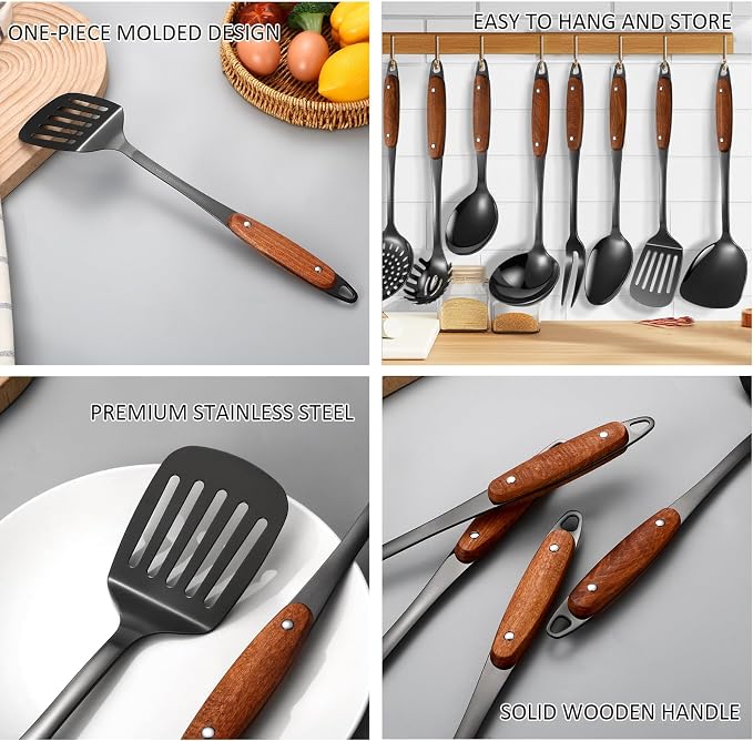 304 Stainless Steel Cooking Utensils Set, Solid Spoon, Spaghetti Spoon - Image 5
