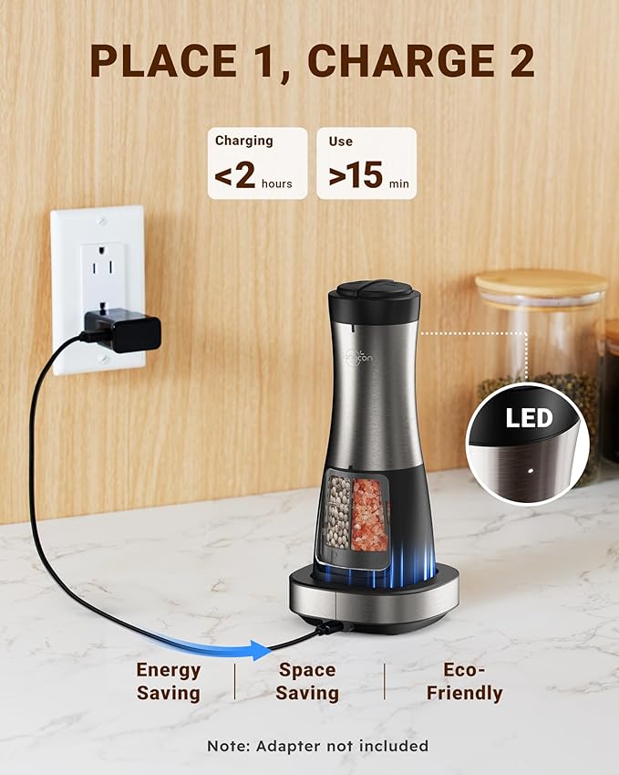 Sangcon Electric Salt and Pepper Grinder Set Shaker 2 IN 1 - Image 3