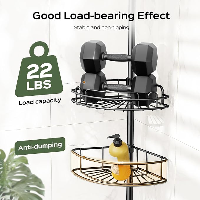 HAMITOR Corner Shower Caddy Tension Pole: 4-Tier Rust-Resistant Adjustable - Image 6