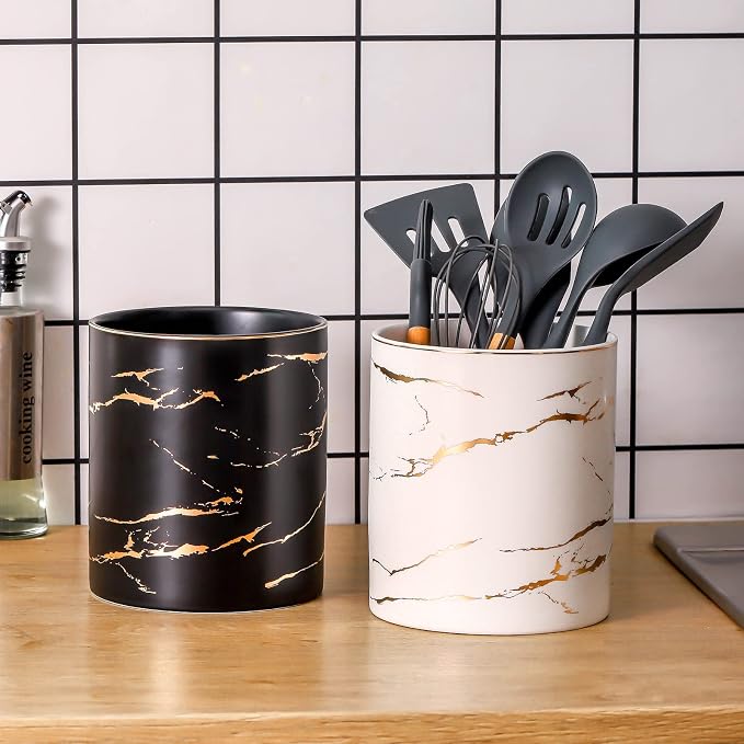 7" Marble Utensil Holder, Large Kitchen Utensil Holder Organizer - Image 6