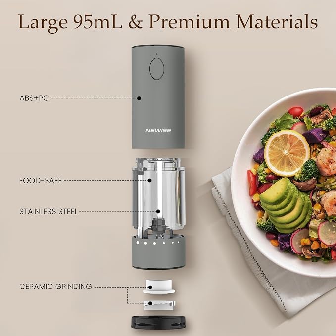 Newise Electric Salt and Pepper Grinder Set, Rechargeable - Image 5