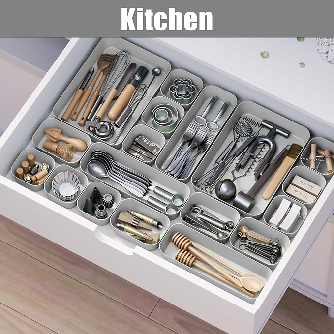 18 pcs Desk Drawer Organizer Tray, Stackable Organizer Containers - Image 5