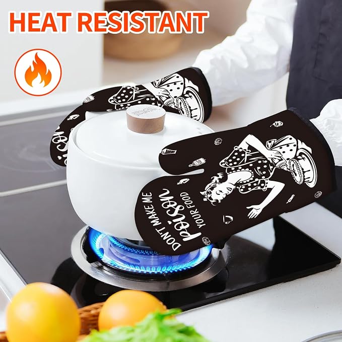 Funny Oven Mitts and Pot Holders Sets Black Kitchen Accessories Cute Kitchen - Image 2
