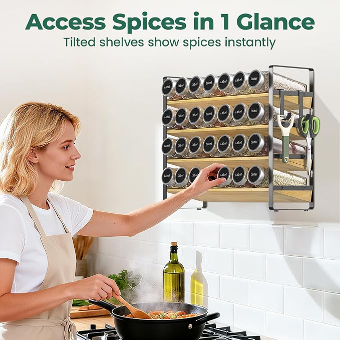 EsLuker.ly Spice Seasoning Rack Organizer Kitchen Countertop, 4 Tier Bamboo - Image 3