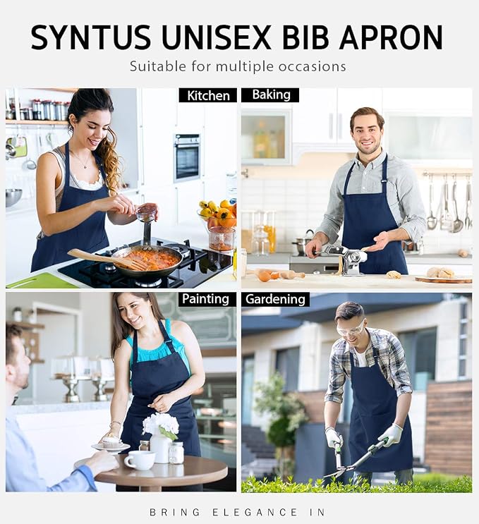 Syntus 12 Pack Bib Apron, Unisex Aprons Adjustable Waterdrop Resistant - Image 7