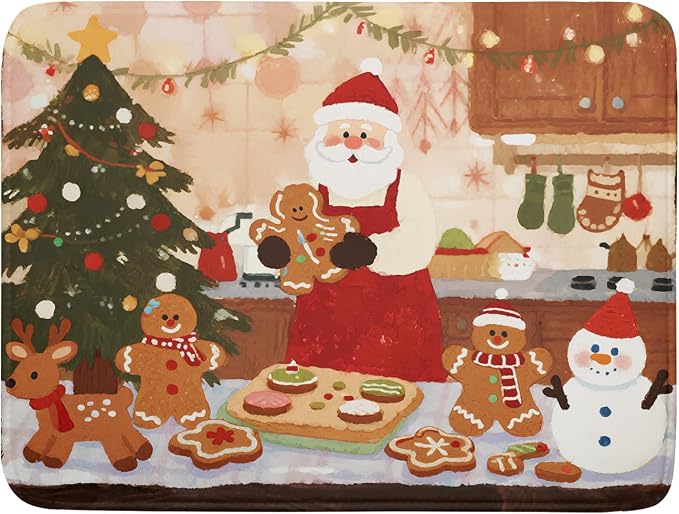 Christmas Dish Drying Mat for Kitchen Counter 18x24 Santa Claus Gingerbread by Aytipun