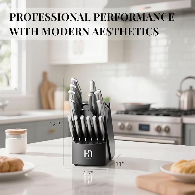 KnifeSaga Knife Set Premium, Kitchen Knife Block Set 14 Pcs Japanese High - Image 7