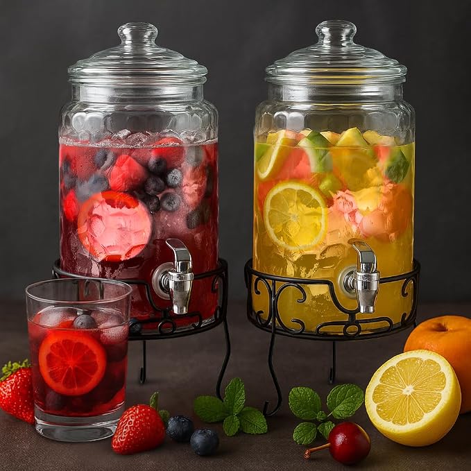 2 PACK 1.5 Gallon Drink dispenser, Classic Hammered Glass Beverage Dispenser - Image 3