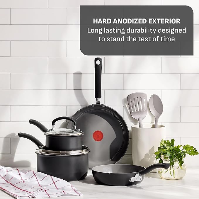 T-Fal Ultimate Hard Anodized Ceramic Nonstick 8 Piece Cookware Set, Oven Safe - Image 3