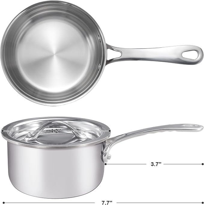 Mini Sauce Pan with Lid, Tri-Ply Stainless Steel Pot with Stay-Cool Handle & - Image 2