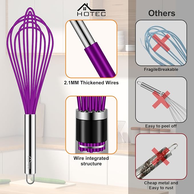HOTEC 4 Pieces Silicone Whisks Set, Wire Balloon Whisks Egg Beater, Non-slip - Image 8