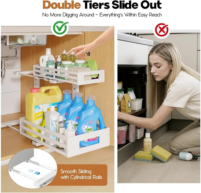 1-Pack Under Sink Organizers and Storage, 2-Tier L Shape Pull Out Cabinet - Image 3