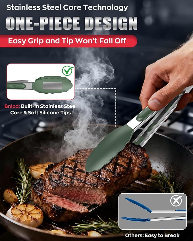 600ºF Heat Resistant Kitchen Tongs, Premium Locking Cooking Tongs - Image 5