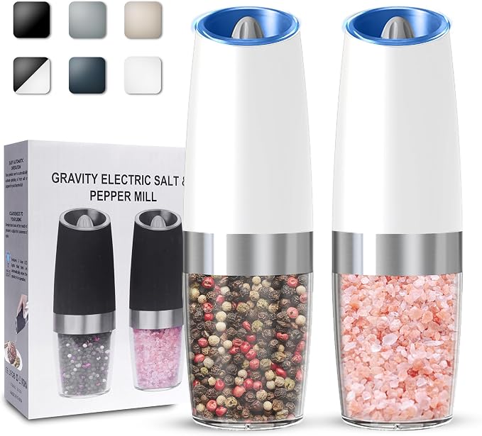 UNNEES Gravity Electric Salt and Pepper Grinder set of 2, Automatic Salt And by UNNEES