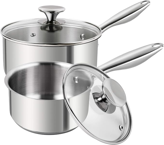 MICHELANGELO Stainless Steel Saucepan Set 1Qt & 2Qt, 18/10 Stainless Steel Pot by Michelangelo