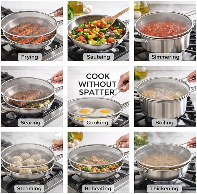 HIC Kitchen Splatter Screen, 18/8 Stainless Steel - Image 3