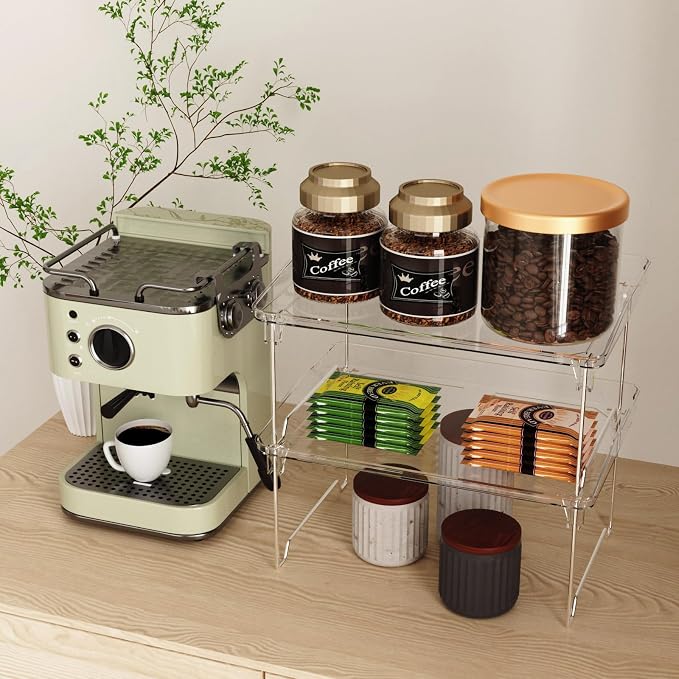 STARLATTA 2 Pcs Cabinet Organizer Shelf, Stackable Kitchen Counter Shelves - Image 7