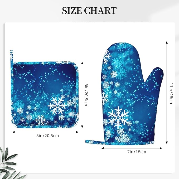 Oven Mitts and Pot Holders Blue Snowflake Winter Christmas Silicone Kitchen - Image 3