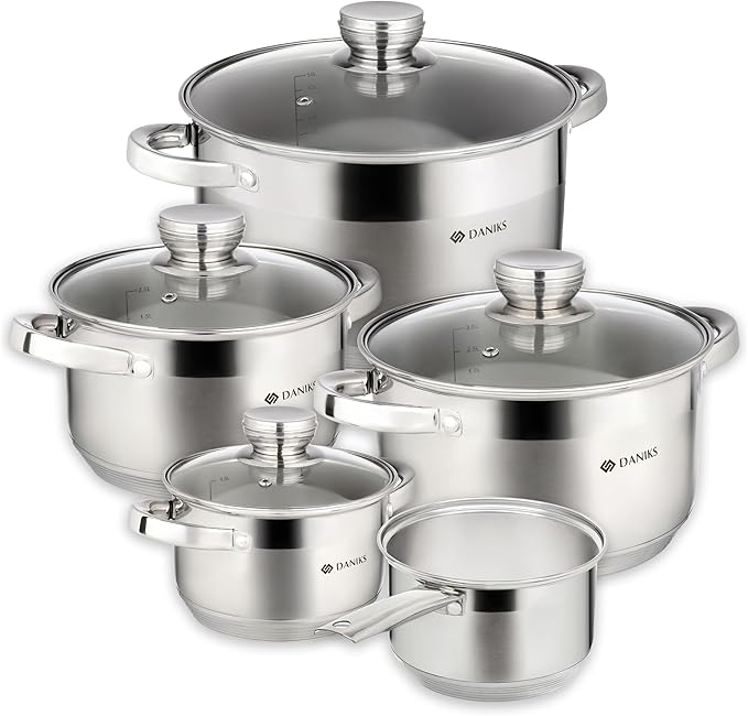 Daniks Standard 9-Piece Stainless Steel Cookware Set by Daniks